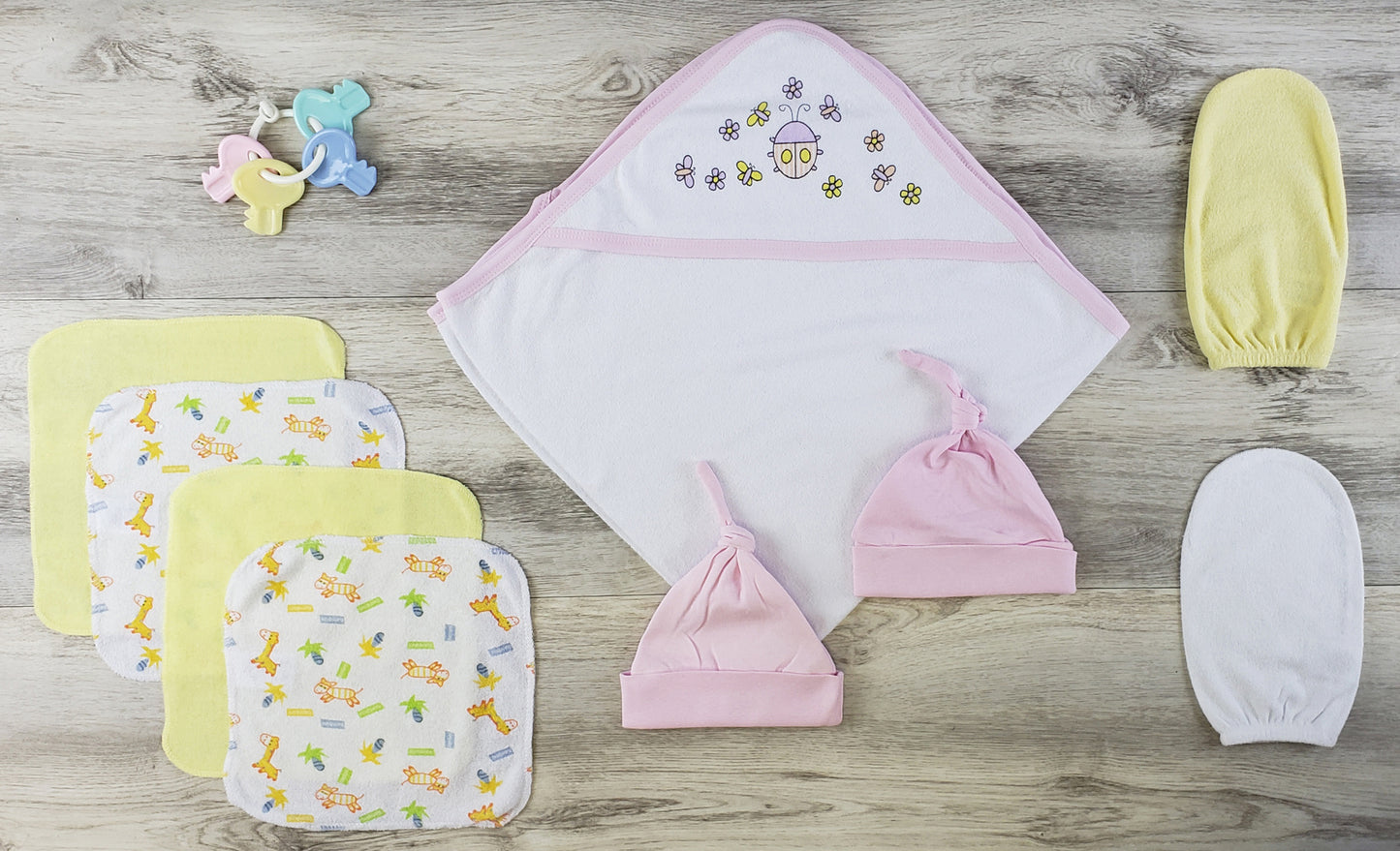 Hooded Baby Towel, Bath Mittens, Hats And Wash Cloths