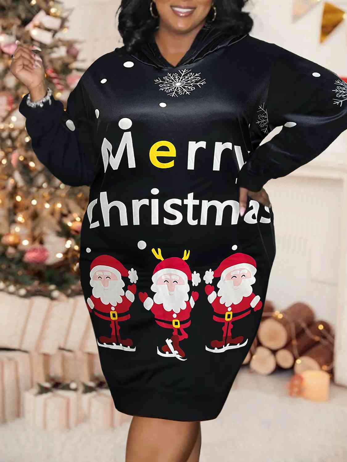 Plus Size MERRY CHRISTMAS Hooded Dress